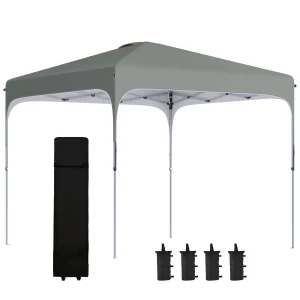 Outsunny Pop Up Gazebo 3x3m, Foldable Canopy Tent, Carry Bag with Wheels, 4 Leg Weight Bags, Outdoor Garden Patio Party, Dark Grey