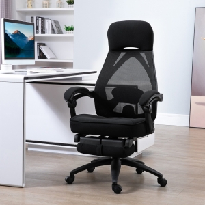 Vinsetto Mesh Back Office Desk Chair w/ Retractable Footrest High Back Adjustable Height Swivel Base - Black