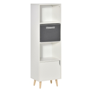 HOMCOM 3 Tier Bookcase w/Doors White Wooden Bookshelf Display Cabinet for Home Office