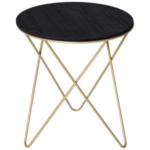 HOMCOM Wooden Metal Round Coffee Table Sofa End Side Bedside Table Modern Style Living Room Decor - Black Gold Color (Φ43cm)