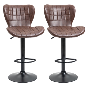 HOMCOM Bar Stools Set of 2 Adjustable Height Swivel Bar Chairs with Footrest Brown