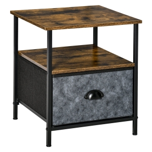 HOMCOM Side Table Industrial Nightstand End Table w/ Drawer Steel Frame Rustic Brown