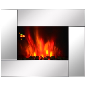 HOMCOM Wall Mount Electric Fireplace Heater, Flame Effect,Tempered Glass-Silver