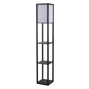 HOMCOM Shelf Floor Lamp, Tower Storage Shelves for Bedroom, 4-tier Open Shelves, 26L x 26W x 160Hcm-Black/White