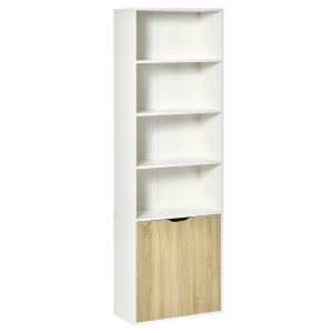 HOMCOM 2 Door 4 Shelves Tall Bookcase Modern Bookshelf Storage Display Unit White Oak