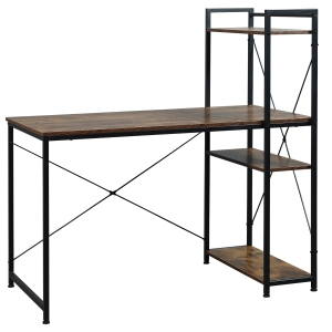 HOMCOM Computer Desk Laptop Table w/4-tier Bookshelf Metal Frame Brown, Black