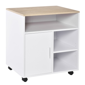 HOMCOM Multi-Storage Printer Unit Office Organisation w/ 5 Compartments Wheels White
