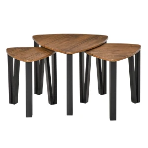 HOMCOM Nesting Coffee Tables Set of 3, MDF Steel, Versatile End Side Tables, Walnut Wood Effect
