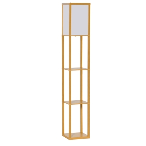 HOMCOM 4-Tier Floor Lamp Standing Lamp with Storage Shelf for Home Office Dorm Natural