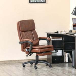 Vinsetto High Back Office Chair, Gaming Chair with Footrest, Massage Points, Adjustable Height, PU Leather, Brown