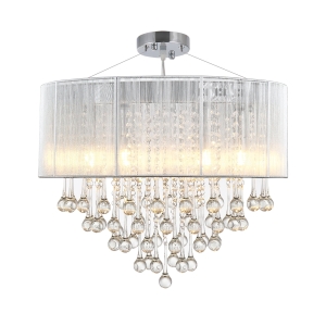 HOMCOM Crystal Glass Droplet Ceiling Pendant w/ Drum Shade Silver