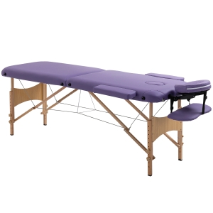 HOMCOM Camilla de Masaje Acolchada de Madera Plegable y Portátil para Tatuaje Fisioterapia Deporte 185x60cm Morado