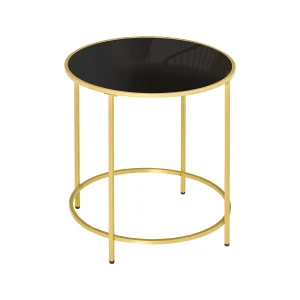 HOMCOM Modern Round Side Table, Gold Metal Base, Tempered Glass Top, Elegant Coffee Table for Living Room, Bedroom, Dining Area.