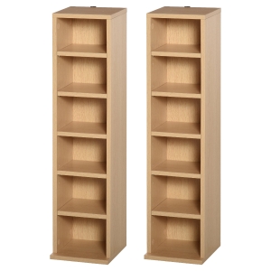 HOMCOM Set of 2 CD Media Display Shelf Unit Tower Rack w/ Adjustable Shelves Anti-Tipping Bookcase Storage Organiser Home Office Natural Wood Color