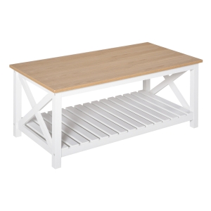 HOMCOM Coffee Table Farmhouse Rustic Vintage Design with Storage Shelf Living Room