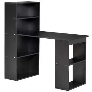 HOMCOM Modern Compact Computer Desk with 6-Tier Storage Shelves Combo, Writing Table Workstation with Bookshelf for Home Office-Black