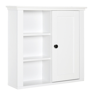 HOMCOM Armario de Baño Multifuncional Gabinete en la Pared para Ahorro de Espacio con 3 Niveles Abiertos 1 Puerta Estante Ajustable Antivuelco
