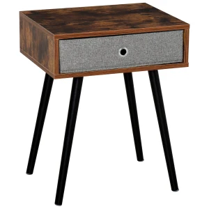 HOMCOM Side Table, Nightstand, End Table with Removable Fabric Drawer, Retro Style Accent Furniture with Wooden Legs, Rustic Brown and Black