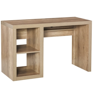 HOMCOM Rectangle Computer Desk Thick Board with Shelves Home Office Table, Wood Color