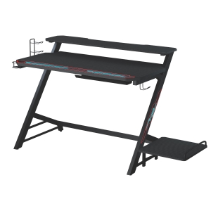 HOMCOM LED Gaming Table w/ Host Support Cup Gamepad Holder Headphone Hook Cable box