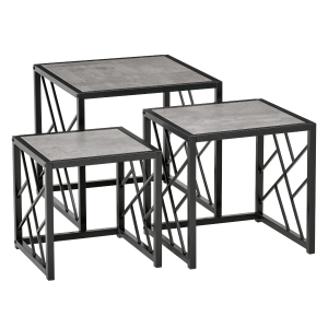HOMCOM Set of 3 Nesting Coffee Tables Square Side Tables with Metal Frame, Grey