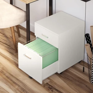 Vinsetto 2-Drawer Locking Office Filing Cabinet w/ 5 Wheels Rolling Storage Hanging Legal Letter Files Cupboard Home Organisation White