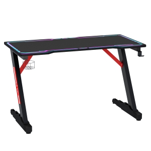 HOMCOM 1.2m Gaming Desk Computer Table RGB Light w/ Cup Holder Headphone Hook Black