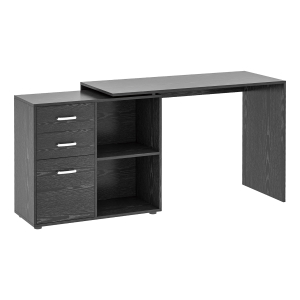 HOMCOM L Shape Computer Desk Table Workstation Home Office Drawer Shelf File Cabinet-Black