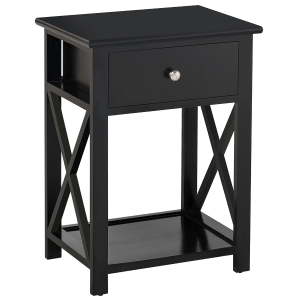 HOMCOM MDF 2-Tier Side Table w/ Drawer 40L x 30W x 55Hcm Black