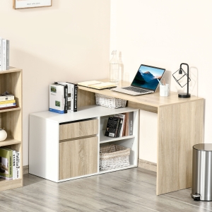 HOMCOM L-Shaped Corner Computer Desk Study Table PC Work w/ Storage Shelf Drawer Office