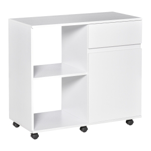 HOMCOM Printer Stand with Open Storage Shelves for Home Office Use Include Drawer White