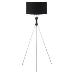 HOMCOM Modern Tripod Floor Lamp, Free Standing Light with Metal Frame, Fabric Lampshade and E27 Base for Living Room, Bedroom, Office, Black 