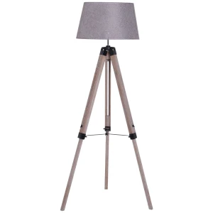 HOMCOM Wooden Adjustable Tripod Free Standing Floor Lamp  Bedside Light E27 Bulb Compatible
