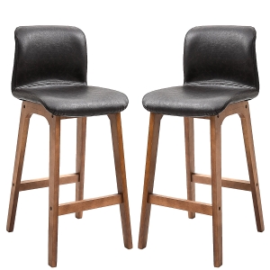 HOMCOM PU Leather Padded Bar Stools Set w/Back and Footrest Black/Brown