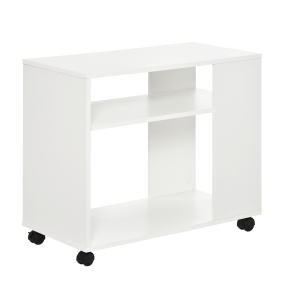 HOMCOM Mobile Sofa Bed Side Table 2-Tier Shelves Compact Home with Brake Wheels, White