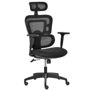 Vinsetto Mesh Office Chair, Ergonomic High-Back Swivel Desk Chair with Adjustable Height, Headrest, Lumbar Support, Padded Seat for Home Office Black