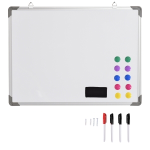HOMCOM Pizarra Magnética Pizarra de Pared Incluye 4 Rotuladores Borrador y 10 Imanes 60x45x1,8 cm Blanco