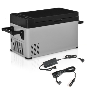 Outsunny Frigorífico Elétrico de Compressor Portátil 40L Mini Refrigerador de Carro 12/24V CC com Tela Tátil e Alças Dobráveis para Barco Caminhão 67,2x36x40,5cm Cinza e Preto