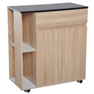 HOMCOM Kitchen Island Shelves Rolling Wheels Kitchen Cart,78Wx39.5Dx88.5H cm-Oak/Black