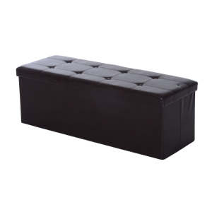 HOMCOM Storage Ottoman Bench Rectangular Footstool Ottoman PU Leather-Brown