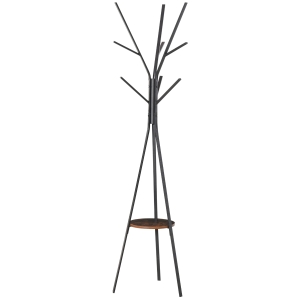 HOMCOM Free Standing Metal Coat Rack Stand 9 Hooks w/ Shelf in Brown