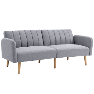 HOMCOM Sofá Cama de 2 Plazas Tela con Respaldo Ajustable en 3 Posiciones Reposabrazos Desmontables y Patas de Madera Sofá Doble Moderno para Salón Oficina 173x75x73 cm Gris