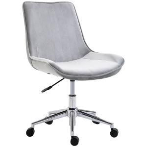 HOMCOM Silla de Oficina Giratoria Silla Escritorio Ergonómica con Altura Ajustable Respaldo Tapizado en Terciopelo Suave y Ruedas Carga 120 kg 52,5x60x82-91 cm Gris