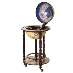 HOMCOM Antique Globe Mini Bar, Portable Beverage Cart with Wheels, Wine and Liquor Storage, Glass Bottle Holder