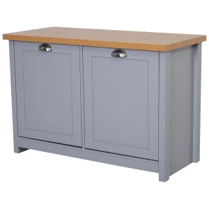 HOMCOM Shoe Cabinet, 2 Doors Hallway Cupboard, Storage Organiser with Shelf, Entryway Shoe Bench, Bathroom Furniture, Grey