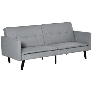 HOMCOM Sofá Cama de 3 Plazas Tapizado en Tela con Respaldo Ajustable en 3 Posiciones y Patas de Madera Sofá Moderno para Salón Oficina 198x81x81 cm Gris
