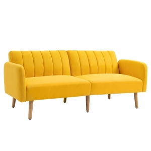 HOMCOM Sofá Cama de 2 Plazas Tela con Respaldo Ajustable en 3 Posiciones Reposabrazos Desmontables y Patas de Madera Sofá Doble Moderno para Salón Oficina 173x75x73 cm Amarillo