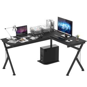 HOMCOM Mesa de Ordenador PC de Tabla de Madera Mesa Esquinera de Angulo para Oficina Dormitorio Hogar y Escuela 155x130x76cm Madera Negro