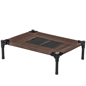 PawHut Cama Elevada para Perros Gatos Portátil Cama para Mascotas con Zona de Malla Transpirable y Tela Oxford Marco de Acero para Interior Exterior 61x46x18 cm Marrón