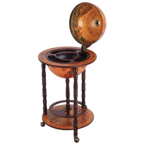 HOMCOM Globe Wine Trolley W/ 3 Wheels-Dark Red